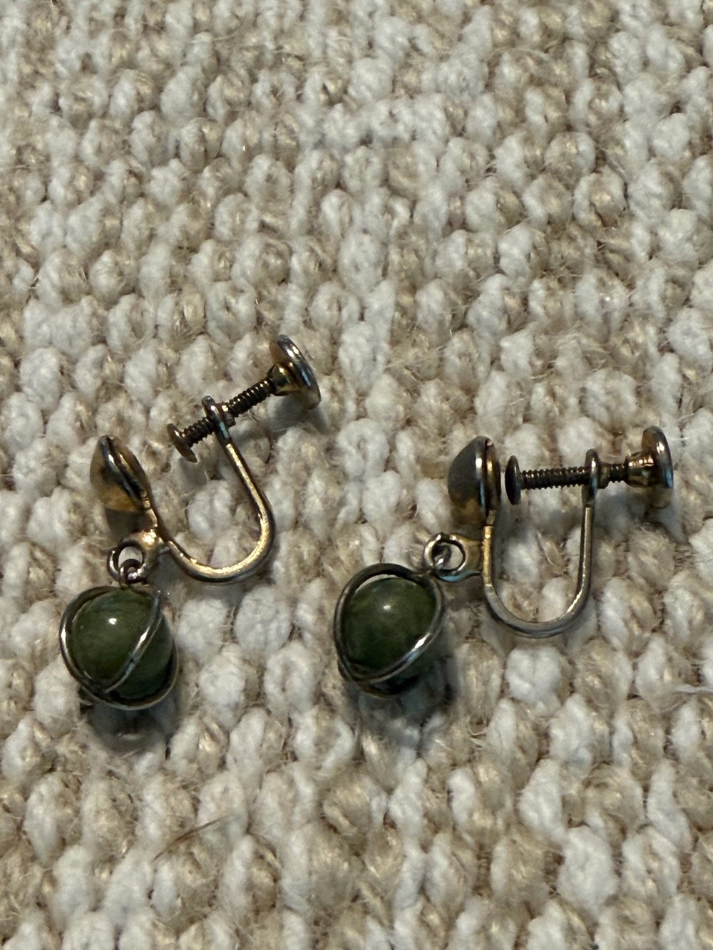 Classic Green Stone Crew-Back Earrings
